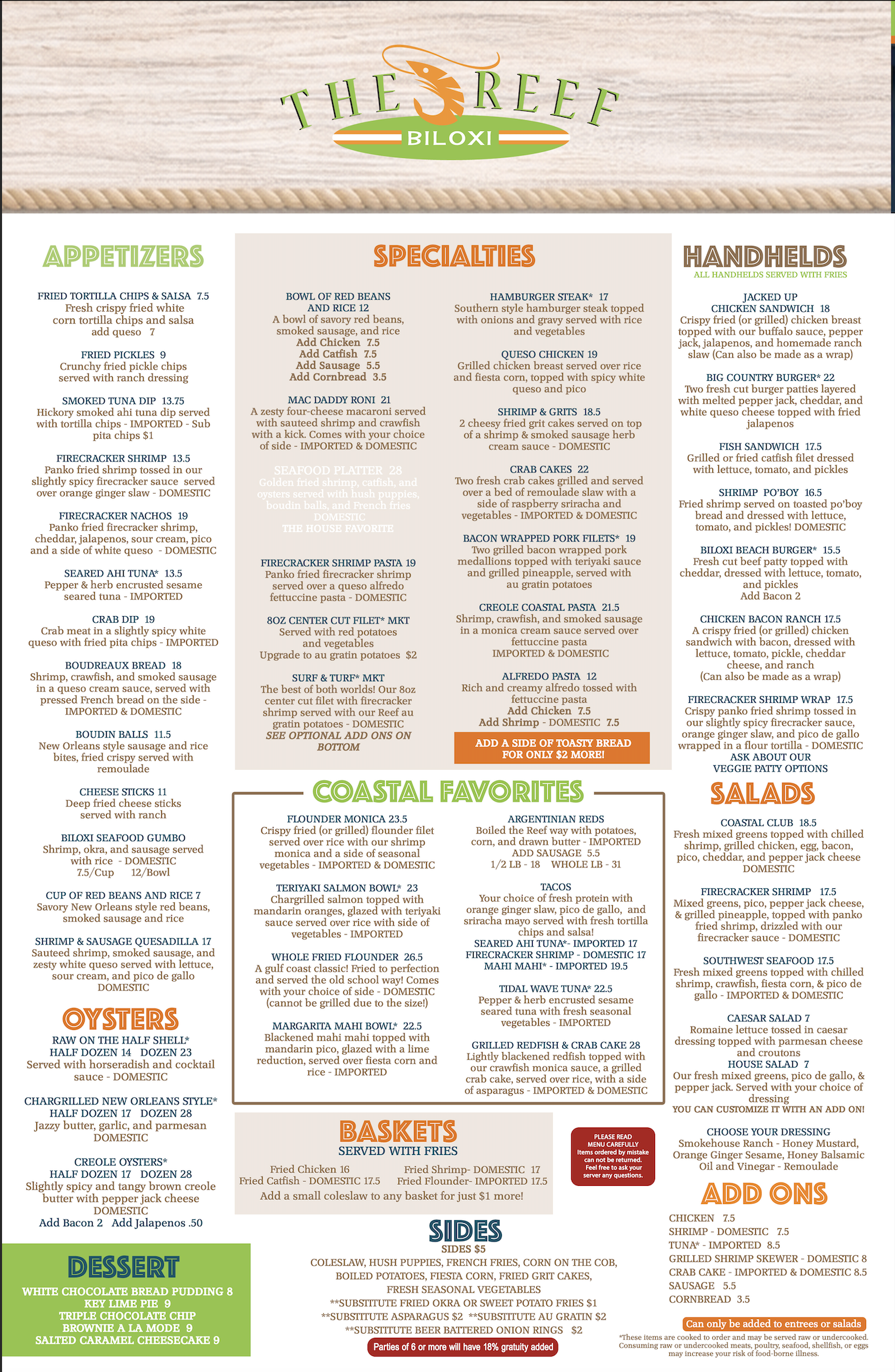 The Reef - Skybar Catering Menu