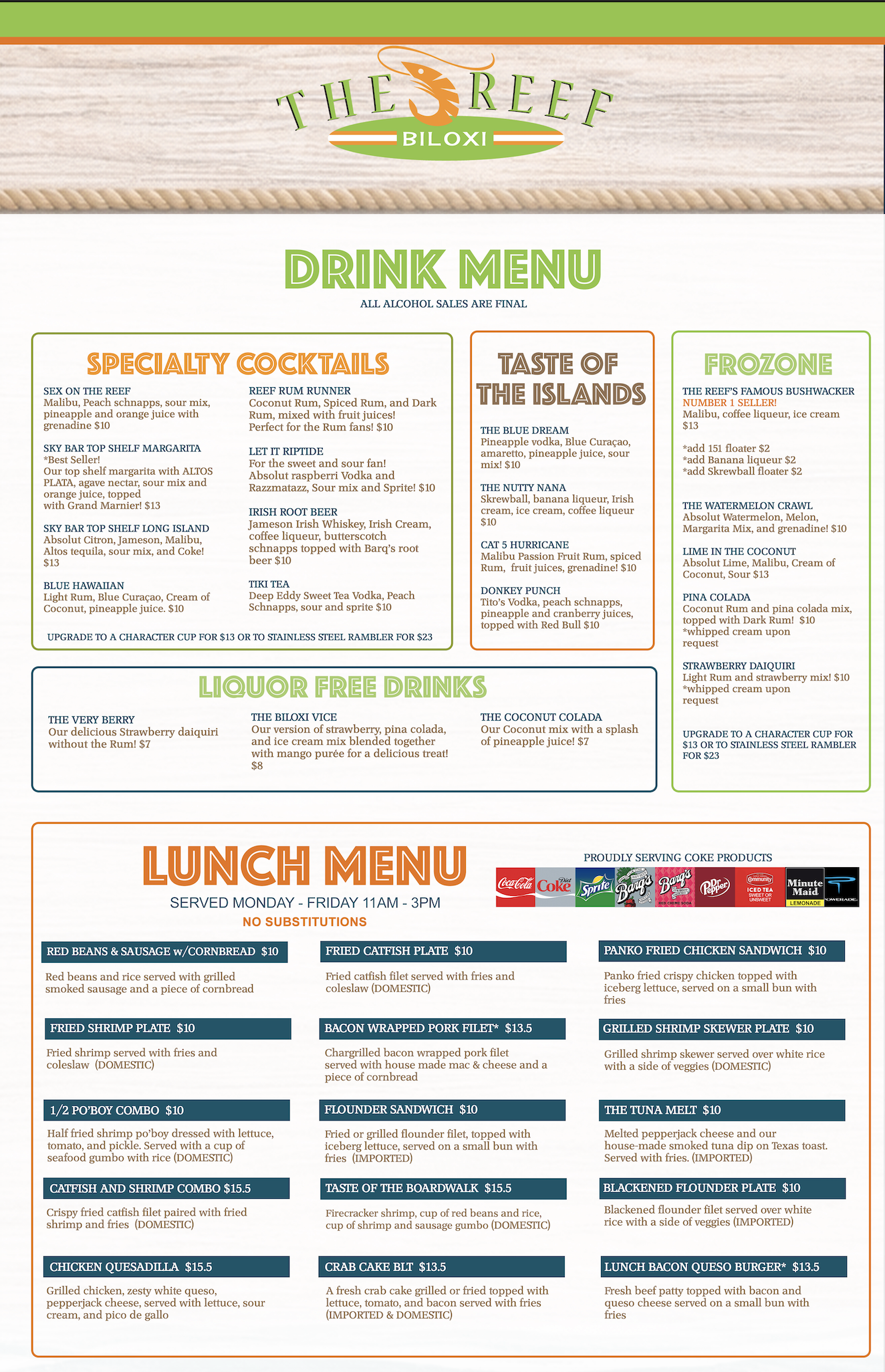The Reef Healthy Menu Options